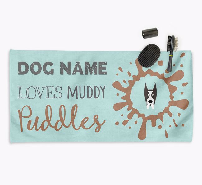 'Muddy Puddles' Personalised Dog Towel for your {breedCommonName}